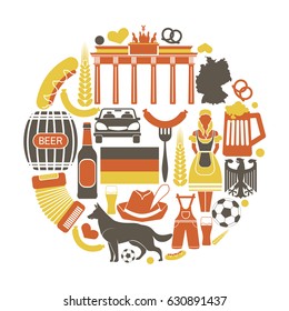 Germany travel sightseeing icons and vector landmarks poster