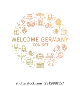 Germany Travel and Tourism Round Design Template Thin Line Icon Concept for Promotion, Marketing and Advertising. Vector illustration