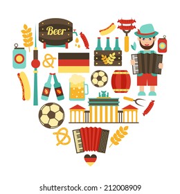 Germany travel traditional food and attractions concept icons heart set vector illustration