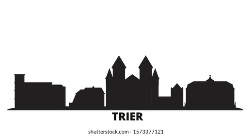 Alemania, el horizonte de la ciudad de Trier aislado ilustración vectorial. Alemania, el paisaje urbano negro de Trier