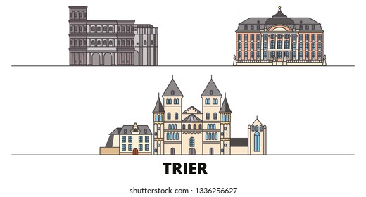 Germany, Trier flat landmarks vector illustration. Germany, Trier line city with famous travel sights, skyline, design. 