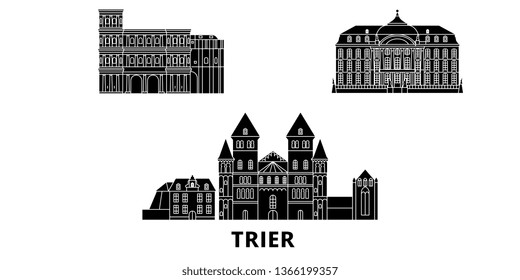 Germany, Trier flat travel skyline set. Germany, Trier black city vector illustration, symbol, travel sights, landmarks.