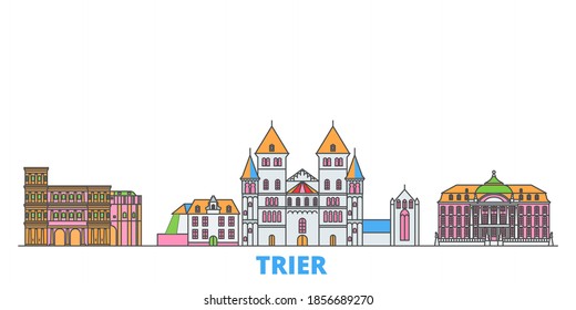 Alemania, Trier line city scape, vector plano. Punto de referencia de la ciudad de viajes, ilustración de oultine, íconos del mundo de la línea