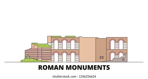 Germany, Trier, Roman Monuments, Cathedral Of St. Peter And Church Of Our Lady flat landmarks vector illustration. Germany, Trier, Roman Monuments, Cathedral Of St. Peter And Church Of Our Lady line