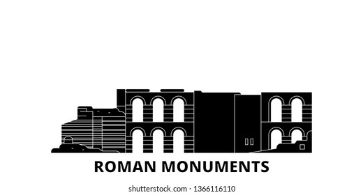 Germany, Trier, Roman Monuments, Cathedral Of St. Peter And Church Of Our Lady flat travel skyline set. Germany, Trier, Roman Monuments, Cathedral Of St. Peter And Church Of Our Lady black city vector