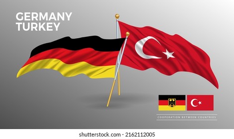 Afiche de la bandera de Alemania y Turquía. dibujo de estilo de marca de país realista