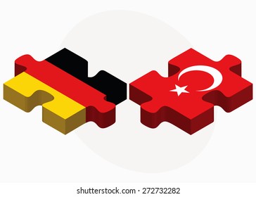 Germany and Turkey Flags in puzzle isolated on white background
