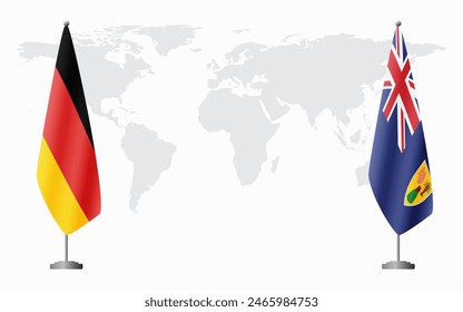 Germany and Turks and Caicos flags for official meeting against background of world map.