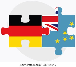 Germany and Tuvalu Flags in puzzle isolated on white background