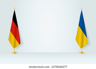 Deutschland und die Ukraine Flagge auf Indoor-Flagpol, Treffen Konzept zwischen der Ukraine und Deutschland. Vektorgrafik.