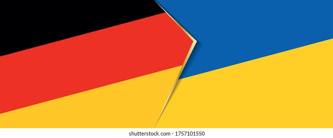 Deutschland und die Ukraine Flaggen, zwei Vektorflaggen Symbol für Beziehung oder Konfrontation.