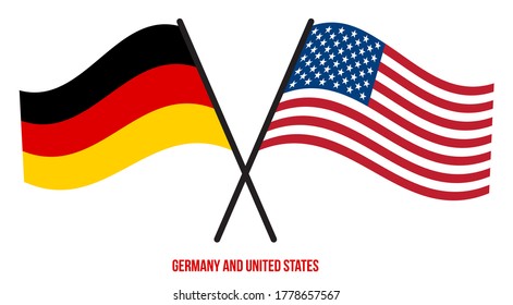 Germany and United States Flags Crossed And Waving Flat Style. Official Proportion. Correct Colors.