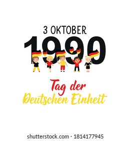 Tarjeta de felicitación del Día de la Unidad de Alemania. Texto en alemán: Día de la unidad alemana. 3 de octubre de 1990. Dejando. Ilustración vectorial. Diseño concepto celebración del día de la independencia, tarjeta, logotipo de los niños
