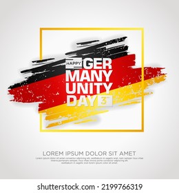 Tarjeta de saludo del Día de la Unidad de Alemania, con efecto de gota y gota sobre la bandera como símbolo de independencia. ilustración vectorial