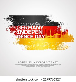 Tarjeta de saludo del Día de la Unidad de Alemania, con efecto de gota y gota sobre la bandera como símbolo de independencia. ilustración vectorial