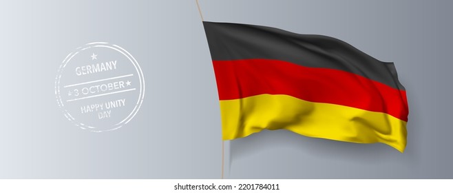 Germany unity day greeting card, banner with template text vector illustration. German memorial holiday 3rd of October design element with 3D flag with stripes