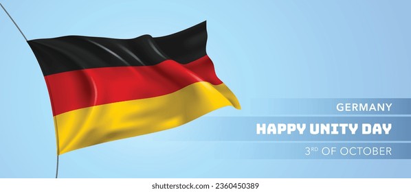 Tarjeta de saludo del Día de la Unidad de Alemania, ilustración vectorial de banner. Día feriado nacional alemán elemento de diseño 3 de octubre con bandera 3D