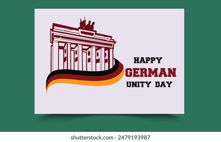 Germany Unity Day greeting card, October 3, Tag der Deutschen Einheit, bent waving ribbon in colors of the Germany national flag.