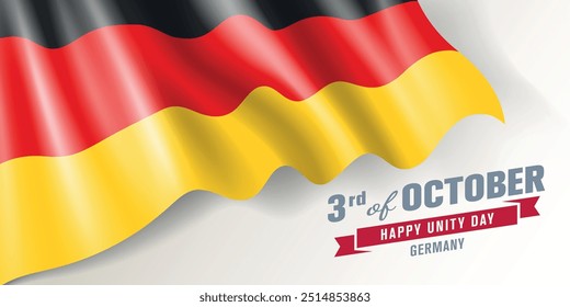 Anuncio de Vector del día de la unidad de Alemania, tarjeta de felicitación. Bandera ondulada alemana en el diseño Horizontal de la fiesta patriótica nacional del 3 de octubre