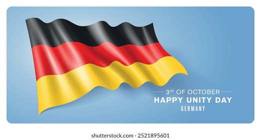 Germany unity day vector banner, greeting card. German wavy flag in 3rd of October patriotic holiday horizontal design with realistic flag