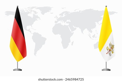 Germany and Vatican flags for official meeting against background of world map.