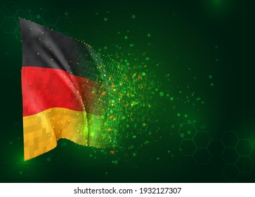 Germany, vector 3d flag on green background with polygons and data numbers