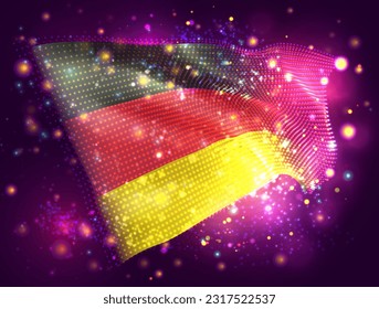 Germany, vector 3d flag on pink purple background with lighting and flares