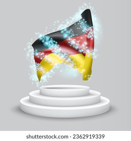Germany, vector 3d flag on the podium surrounded by a whirlwind of magical radiance