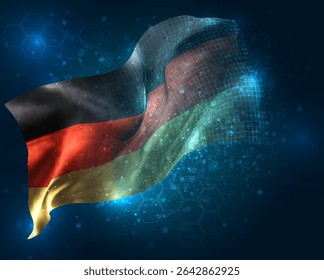 Germany, vector 3d flag virtual triangular polygons on a blue background