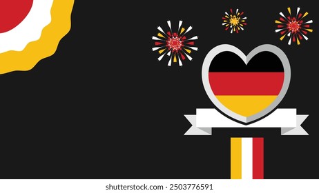 Ilustración de diseño de Anuncio de Vector de Alemania con colores de bandera, Formas geométricas y tipografía. fuegos artificiales y Elementos de cinta.