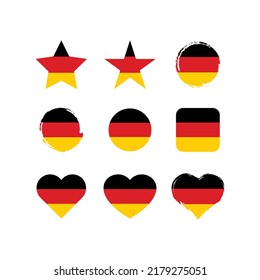 Germany vector circle and heart flag set. German dry brush and grunge effect stamp flags.
