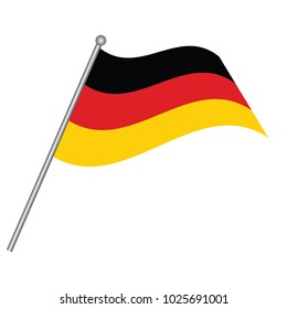 Germany vector flag template. Waving Deutschland flag on a metallic pole, isolated on a white background.