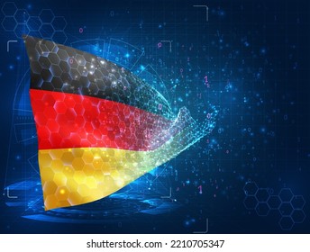 Germany,  vector flag, virtual abstract 3D object from triangular polygons on a blue background