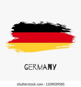 Germany vector watercolor national country flag icon. Hand drawn illustration with dry brush stains, strokes, spots isolated on gray background. Painted grunge style texture for posters, banner design