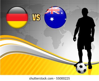 Germany versus Australia on Abstract World Map Background Original Illustration