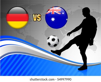 Germany versus Australia on Blue Abstract World Map Background Original Illustration