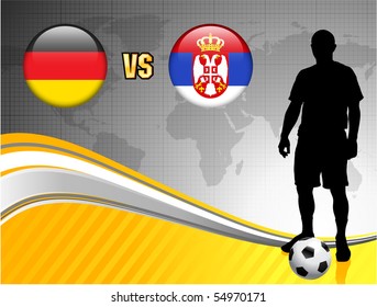 Germany versus Serbia on Abstract World Map Background Original Illustration