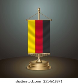 Germany Vertical table flag with golden pole on dark gradient background, Template banner vector Illustration