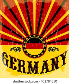 Germany vintage old poster with German flag colors - vector design, Germany holiday decoration