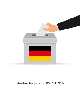 Germany voting concept. Hand putting paper in the ballot box. Isolated vector illustration.