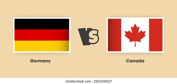 Germany vs Canada flags placed side by side. Creative stylish national flags of Germany vs Canada with background