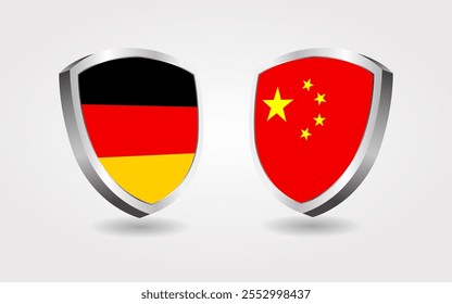 Germany vs China flags shields isolated on white Background, Vector illustration