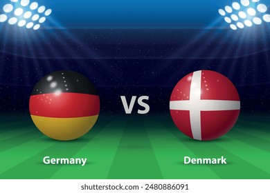 Germany vs Denmark. Europe football tournament 2024, Soccer scoreboard broadcast graphic template