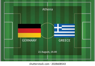 Germany VS Greece football scoreboard with football field background, vector eps 10