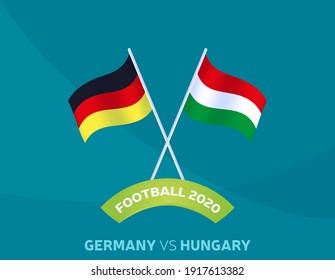 Germany vs Hungary euro 2020 match. Football 2020 championship match versus teams intro sport background, championship competition final poster, flat style vector illustration.