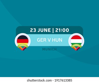 Germany vs Hungary euro 2020 match. Football 2020 championship match versus teams intro sport background, championship competition final poster, flat style vector illustration.