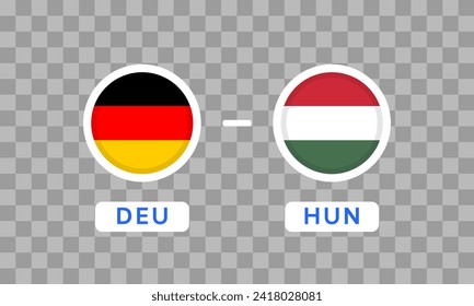 Elemento de diseño de partido Alemania vs Hungría. Iconos de la bandera aislados en un fondo transparente. Infografía De La Competencia Del Campeonato De Fútbol. Anuncio, plantilla de puntuación de juego. Gráficos vectoriales