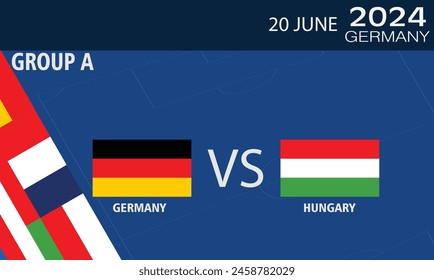 Germany vs Hungary Match Design Element. Flag Icons with transparency isolated on blue background. Football Championship Competition Infographics,  2024 group A stage championship match versus team