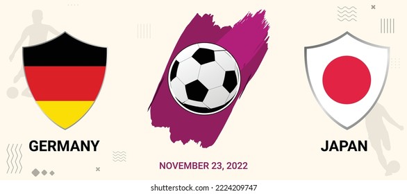 Germany Vs Japan Football match fixture with design and replaceable text vector. Sports concept backdrop.