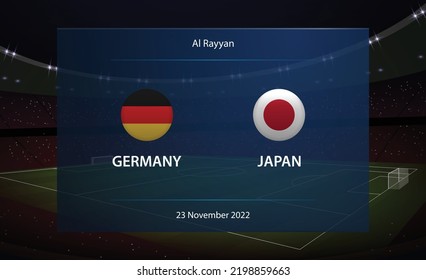 Alemania vs Japón. Plantilla de selección de fútbol para difusión de radio y televisión